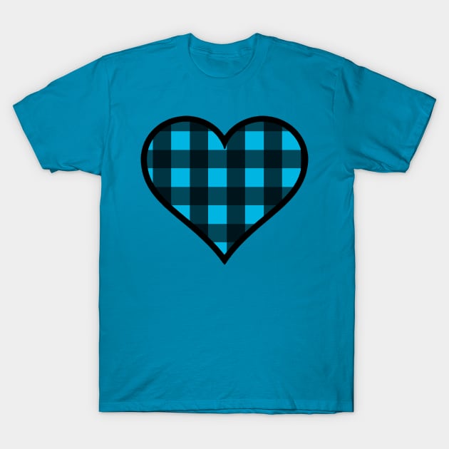 Blue and Black Buffalo Plaid Heart T-Shirt by bumblefuzzies